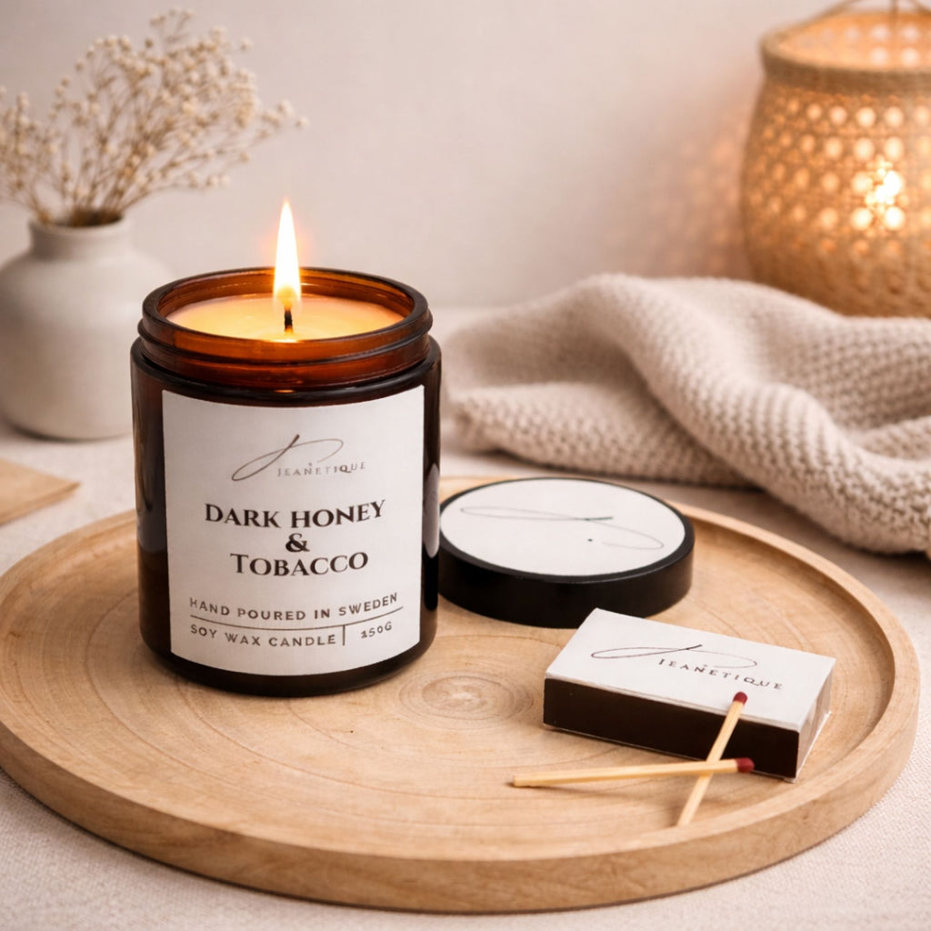 Dark Honey & Tobacco scented candle in 100% soy wax