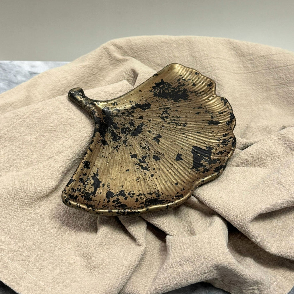 Handgjord jesmonite gingko bricka - Brons och svart