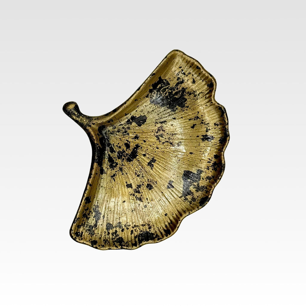 Handgjord jesmonite gingko bricka - Brons och svart