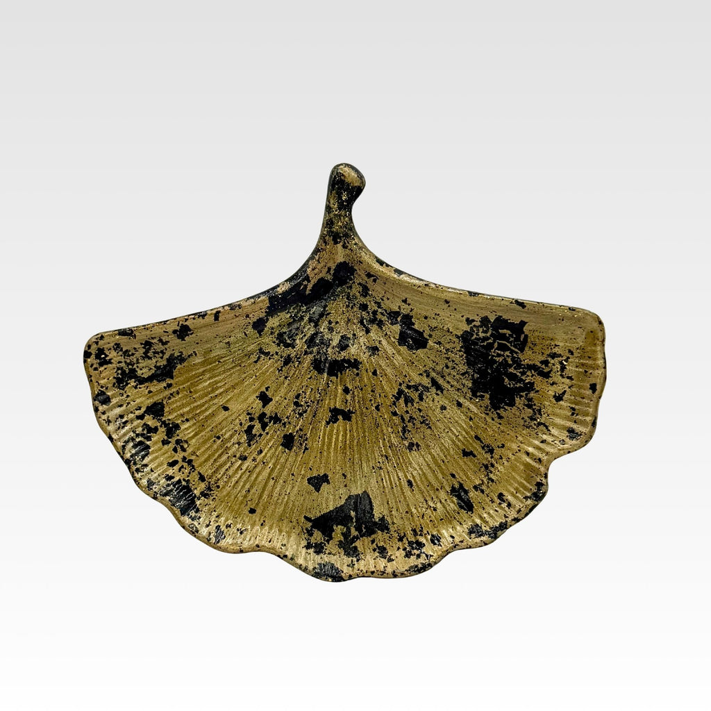 Handgjord jesmonite gingko bricka - Brons och svart