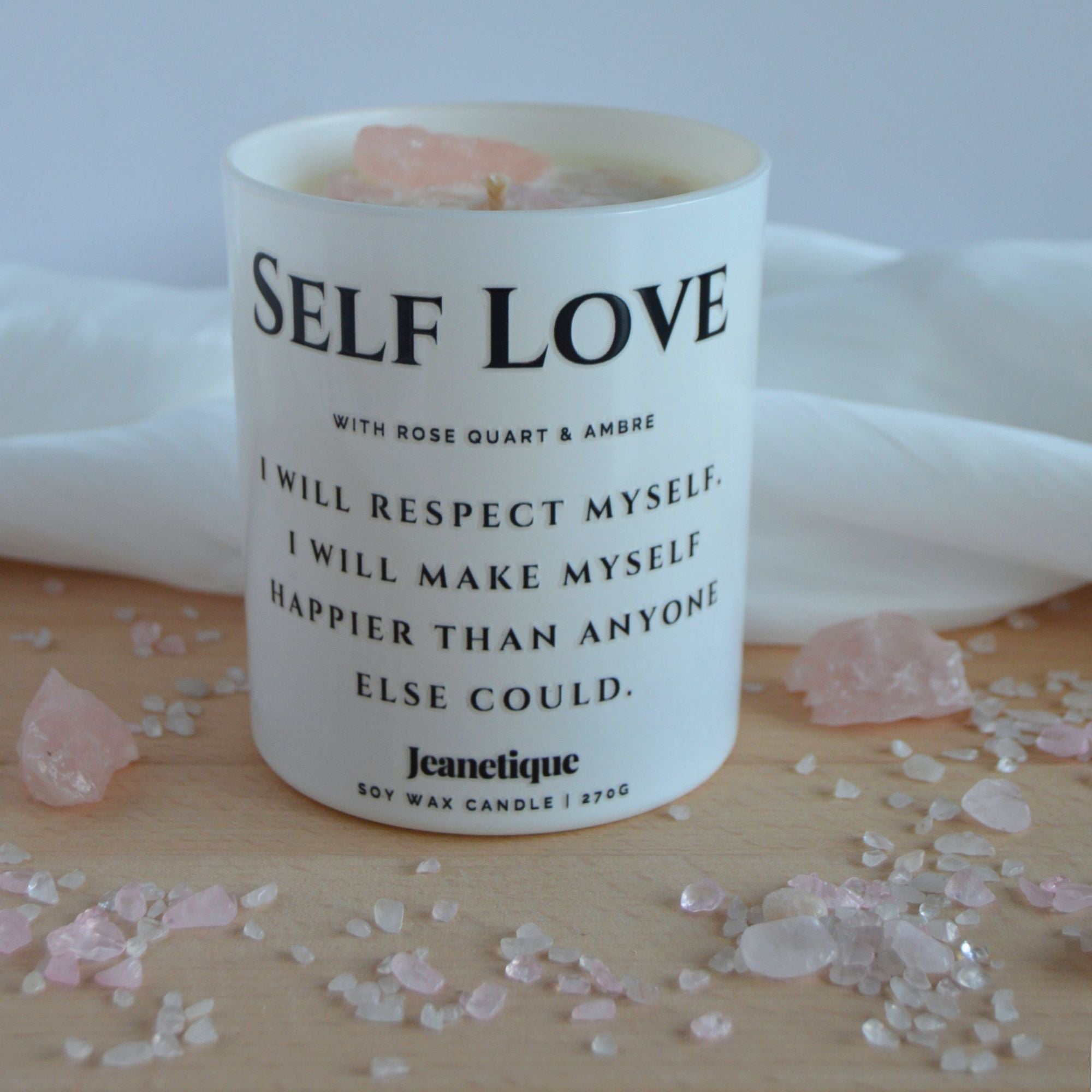 Self Love doftljus med rosenqvarts  i 100% sojavax